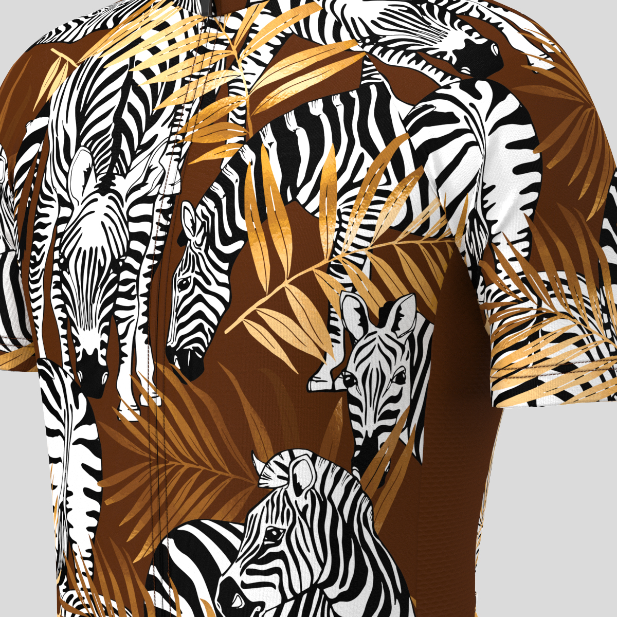 Zebras Gold Exotic Palm Leaves Men's Cycling Jersey