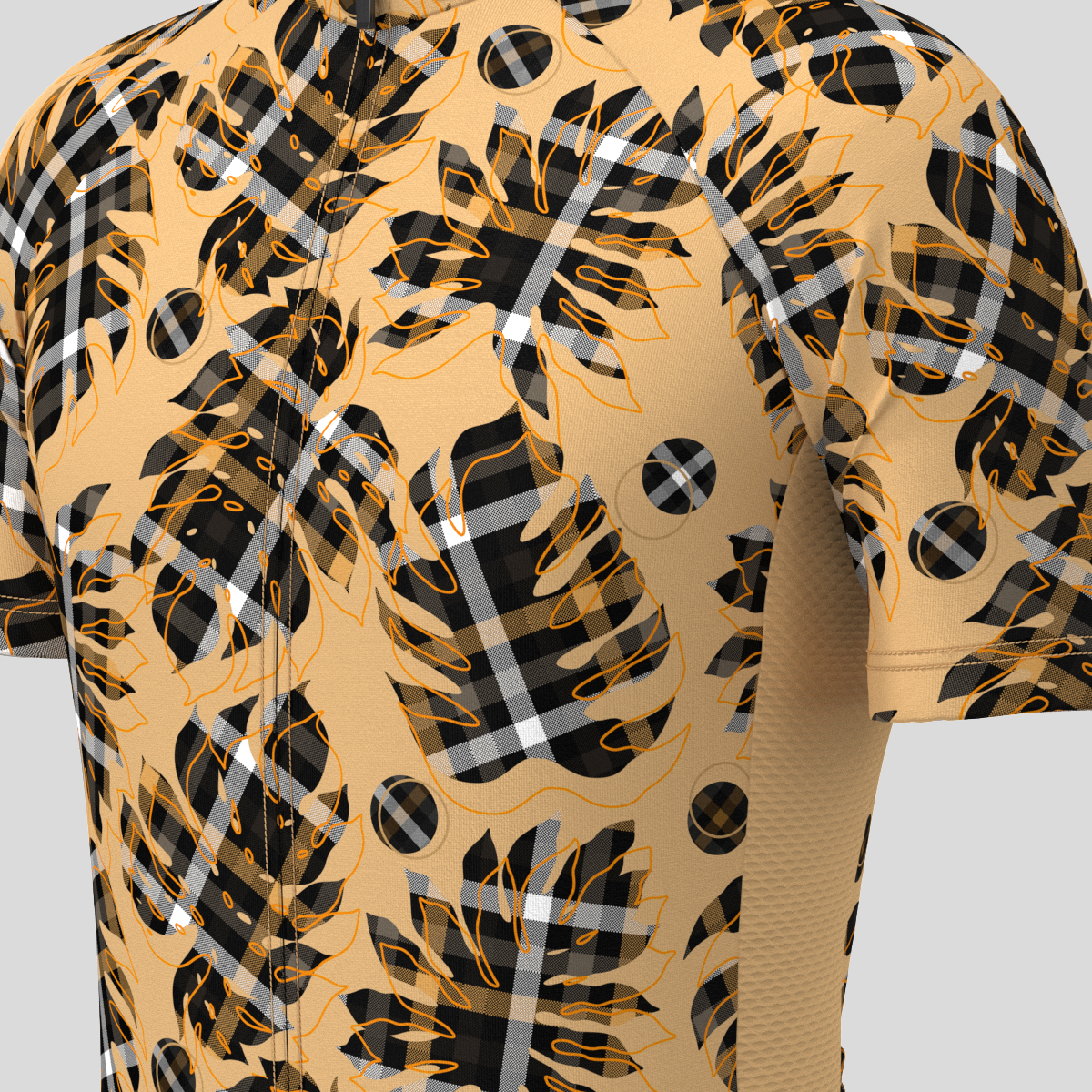 Plaid Textured Tropical Leaves Men's Cycling Jersey