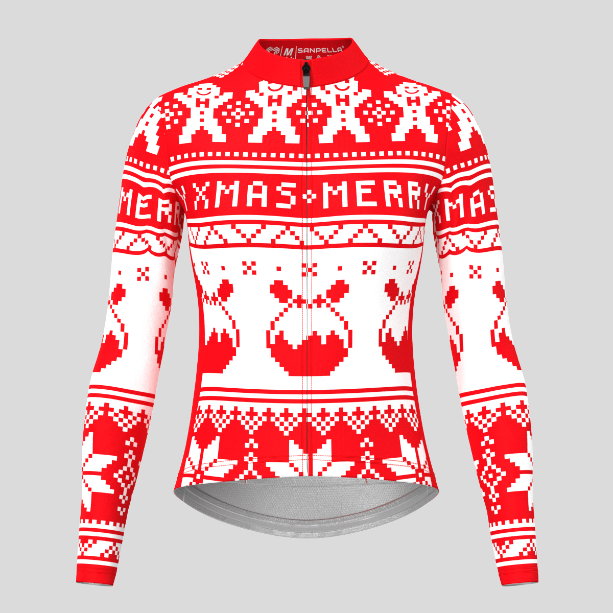 Christmas Sweater Gingerbread Man pudding Women's LS Cycling Jersey