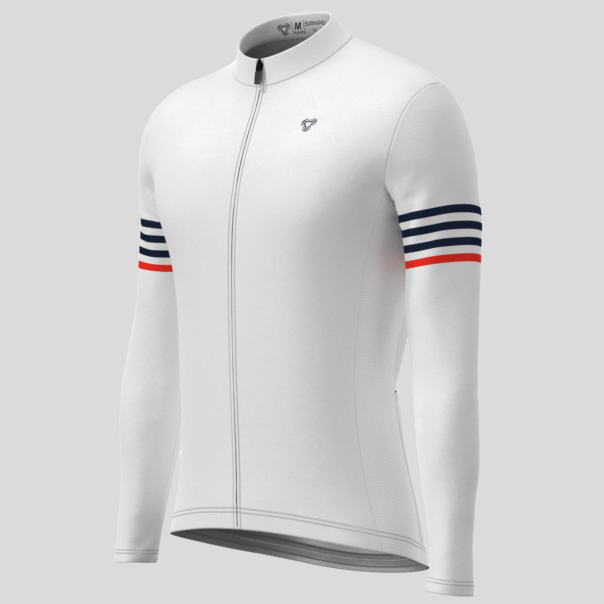 Minimal Stripes Men's LS Cycling Jersey - White/Navy/Red