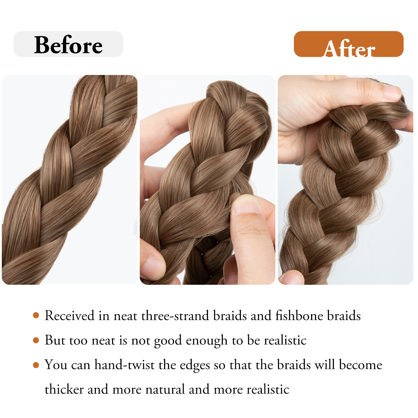 Hand Braided -Three Strand Fishbone Braid Wig