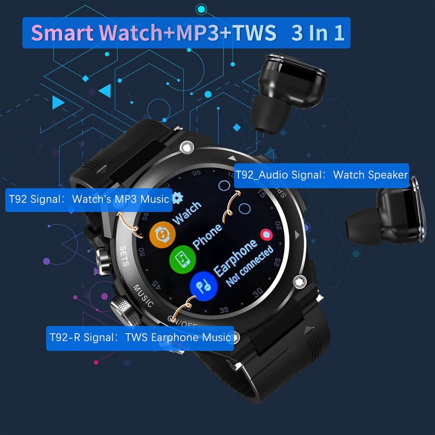 2 in 1 Smart Watch 1.28 Inch Touch HD-Topselling