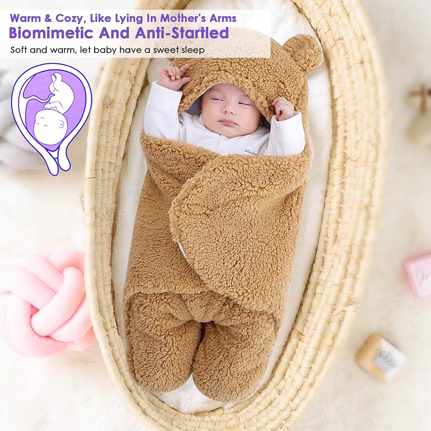 Newborn Baby Fleece Warm Hooded Swaddle Blanket-Topselling