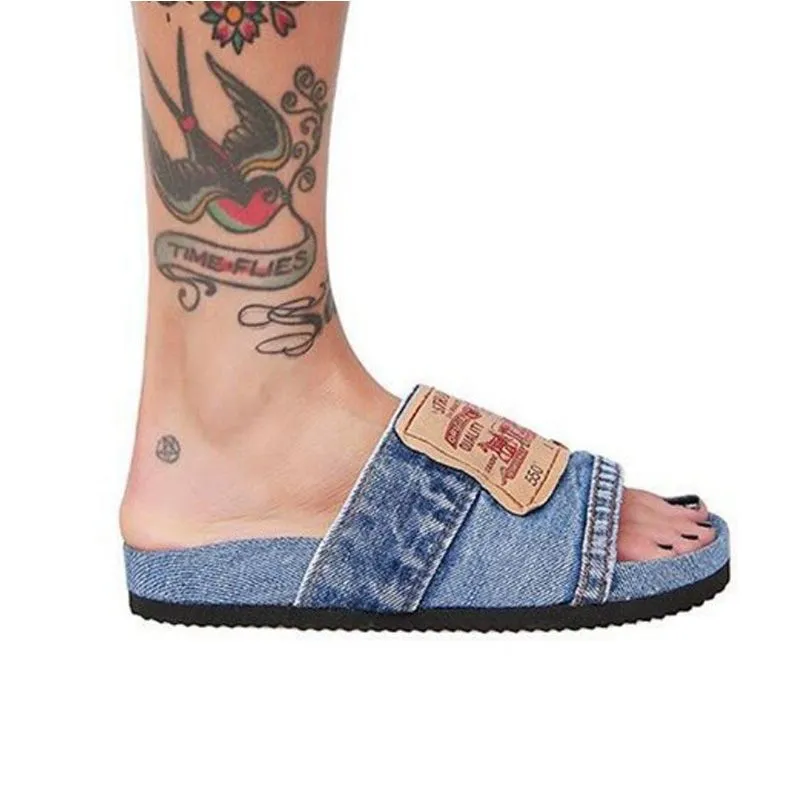 Casual Summer Beach Denim Flat Slippers-Topselling