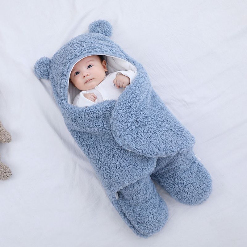 Newborn Baby Fleece Warm Hooded Swaddle Blanket-Topselling