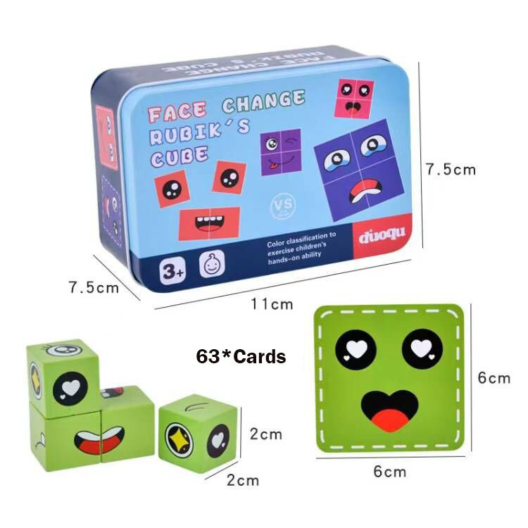 New wooden educational toy matching face changing building block puzzle-Topselling