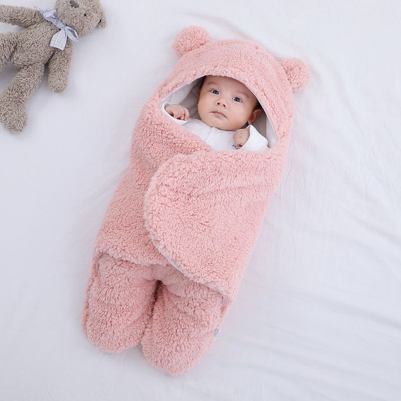 Newborn Baby Fleece Warm Hooded Swaddle Blanket-Topselling