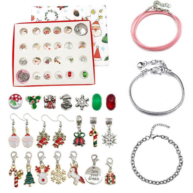 24 Days Countdown to Christmas Themed Surprise Blind Box Bracelet Ideas DIY Jewelry Kit Christmas Gifts-Topselling
