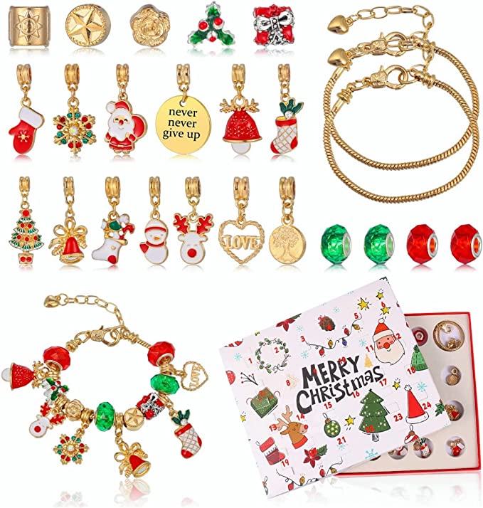 24 Days Countdown to Christmas Themed Surprise Blind Box Bracelet Ideas DIY Jewelry Kit Christmas Gifts-Topselling