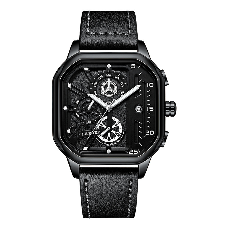Mens Square Quartz Watch Luminous Date Waterproof Chronograph-Topselling