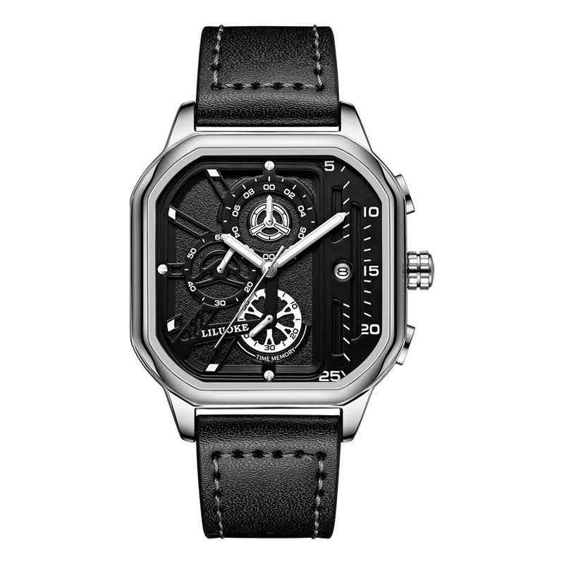 Mens Square Quartz Watch Luminous Date Waterproof Chronograph-Topselling
