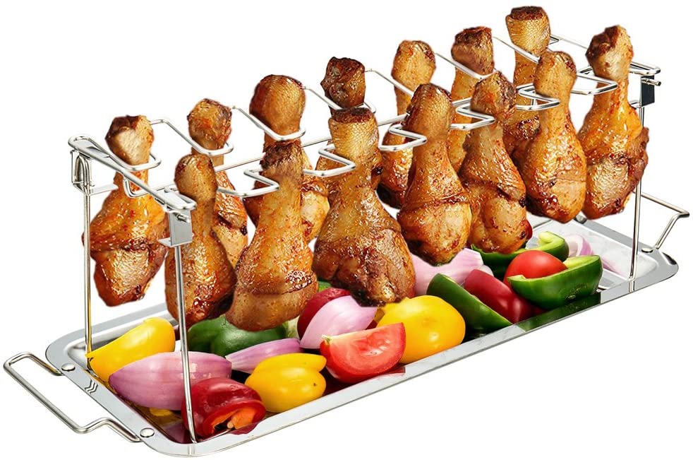 Chicken Thighs Wing Rack 14-Bay Stainless Steel Metal Grill-Topselling