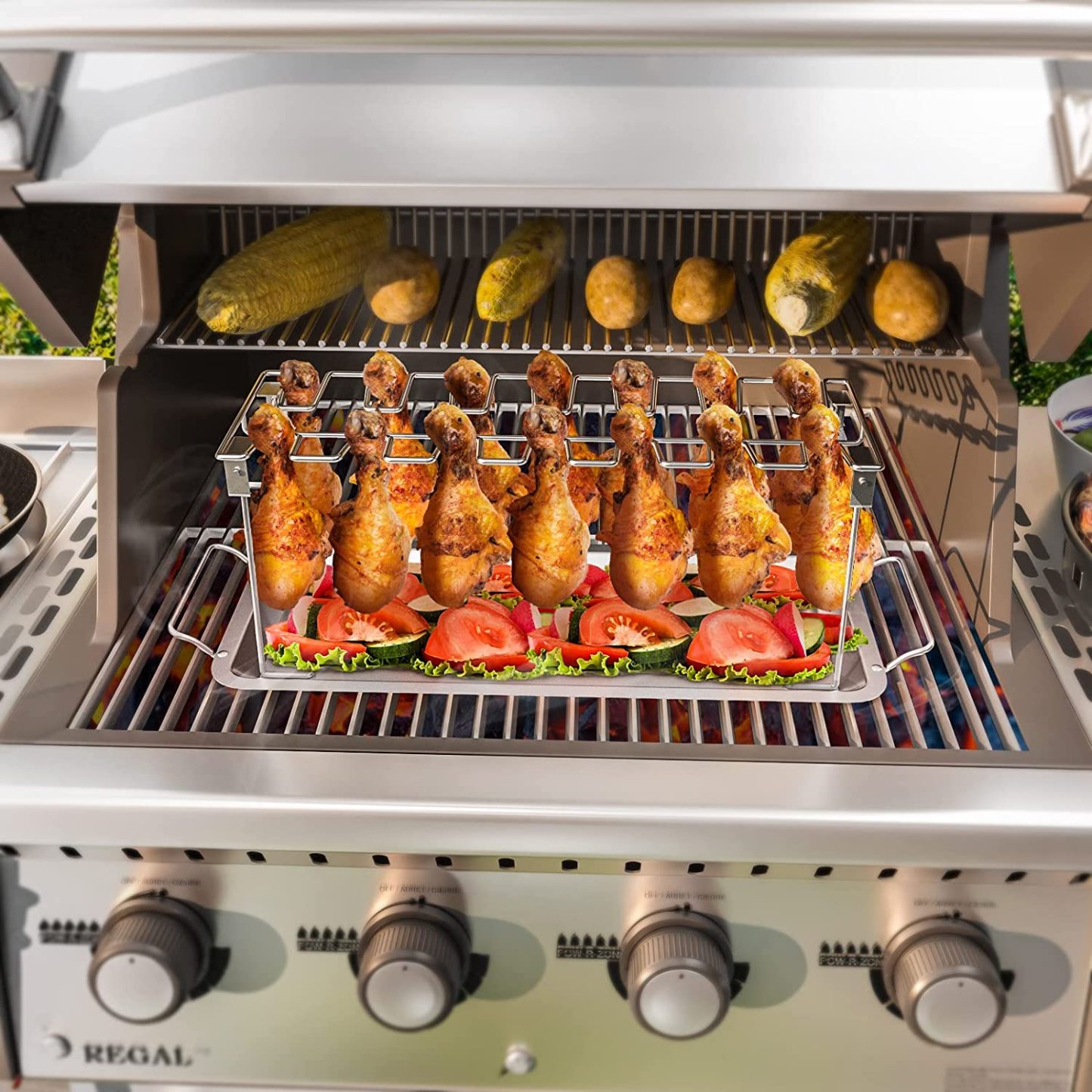Chicken Thighs Wing Rack 14-Bay Stainless Steel Metal Grill-Topselling