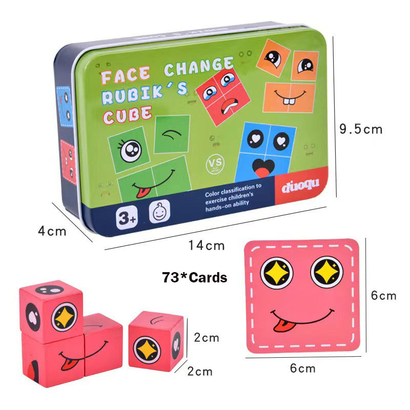 New wooden educational toy matching face changing building block puzzle-Topselling