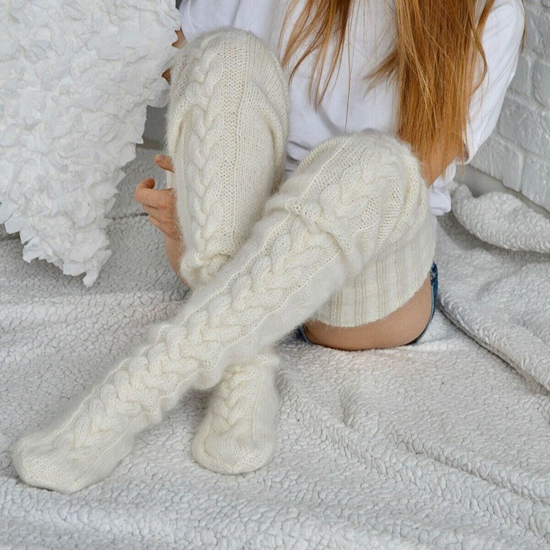 Autumn and winter pure long tube over-the-knee knitted socks-Topselling