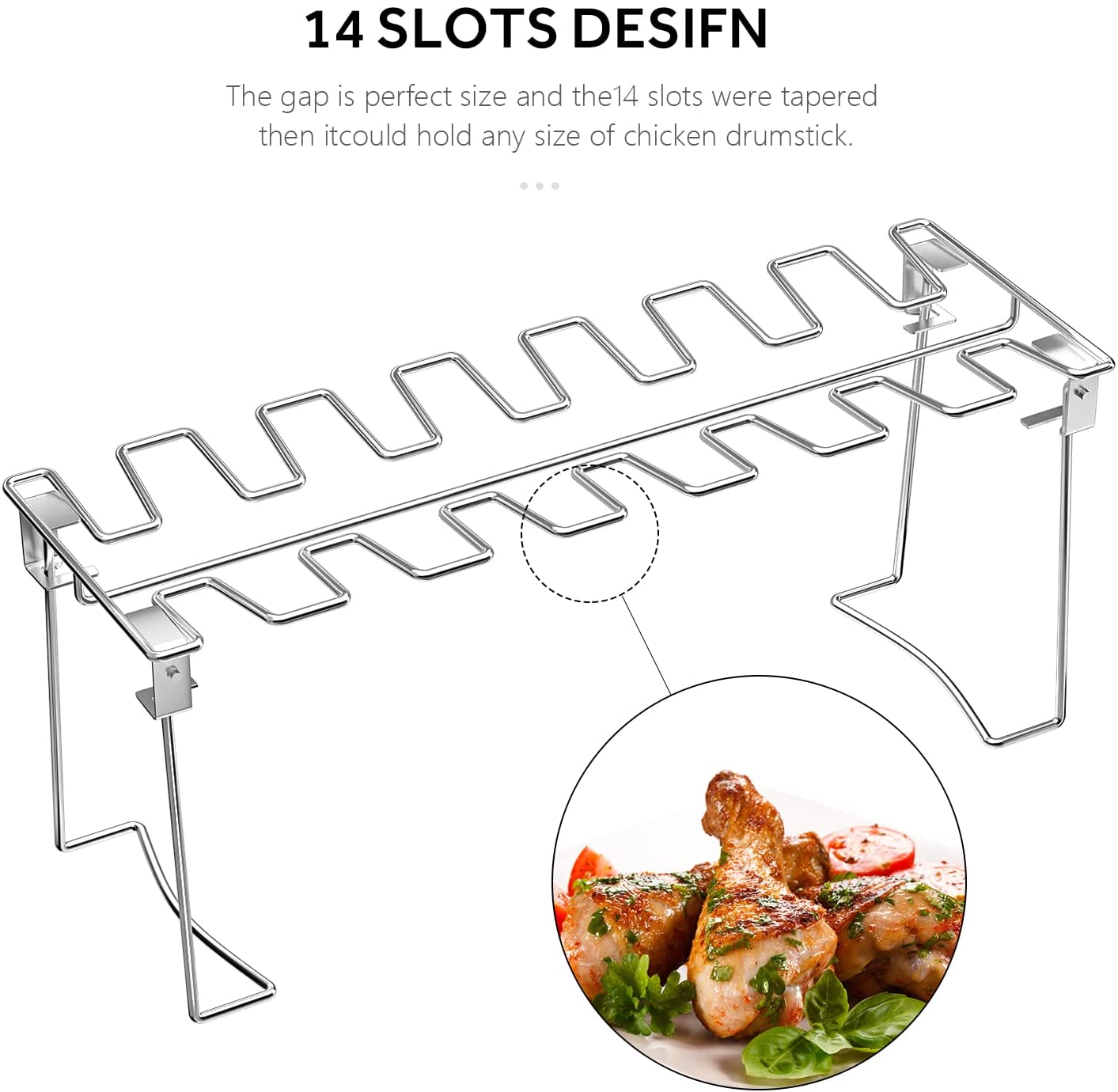 Chicken Thighs Wing Rack 14-Bay Stainless Steel Metal Grill-Topselling