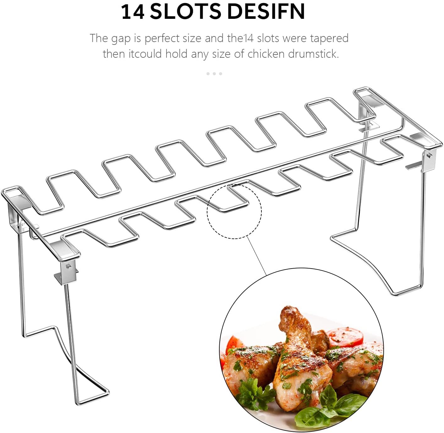 Chicken Thighs Wing Rack 14-Bay Stainless Steel Metal Grill-Topselling