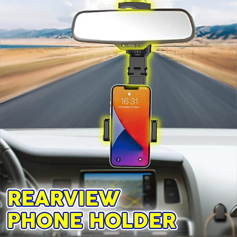 Putcom 360° Car Rearview Mirror Mount Stand Holder for Cell Phone-Topselling