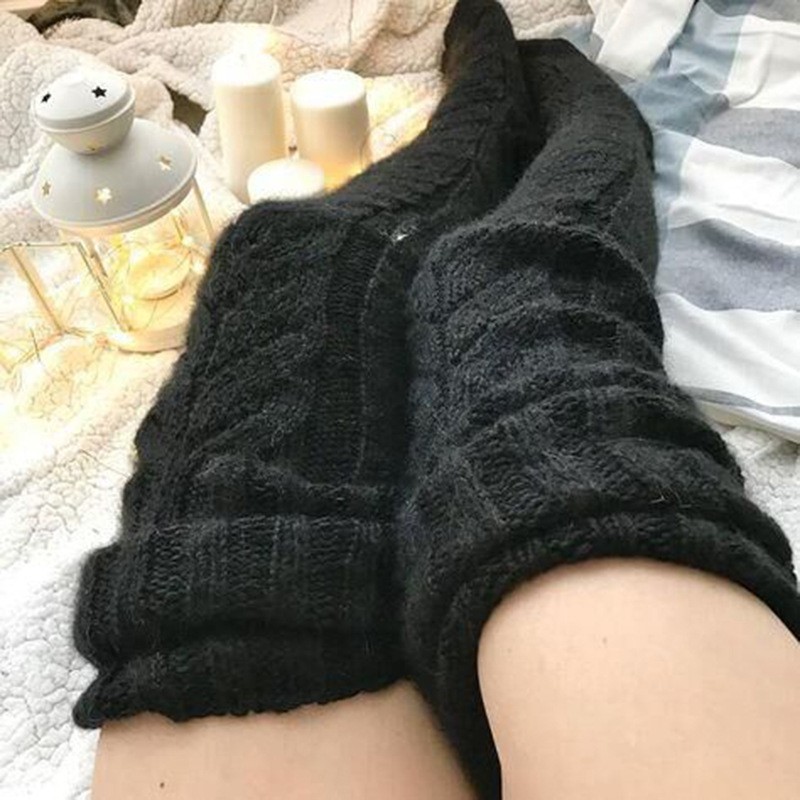 Autumn and winter pure long tube over-the-knee knitted socks-Topselling