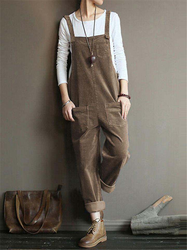 Women's Casual fit Multi-Pocket Corduroy Strappy Jumpsuit