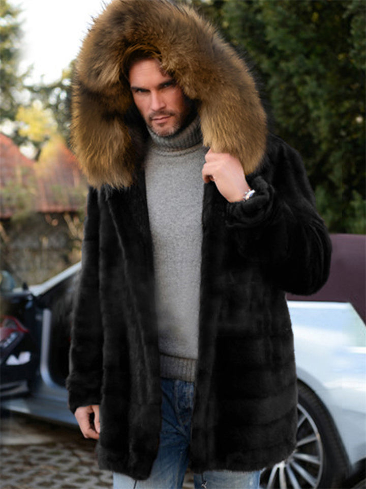 Men's Warm Faux Fur Hooded Overcoat for Winter