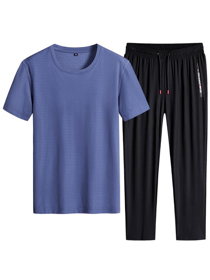 Relaxed Shape Breathable 2 Piece Set Crew Neck T-Shirt + Drawstring Pants
