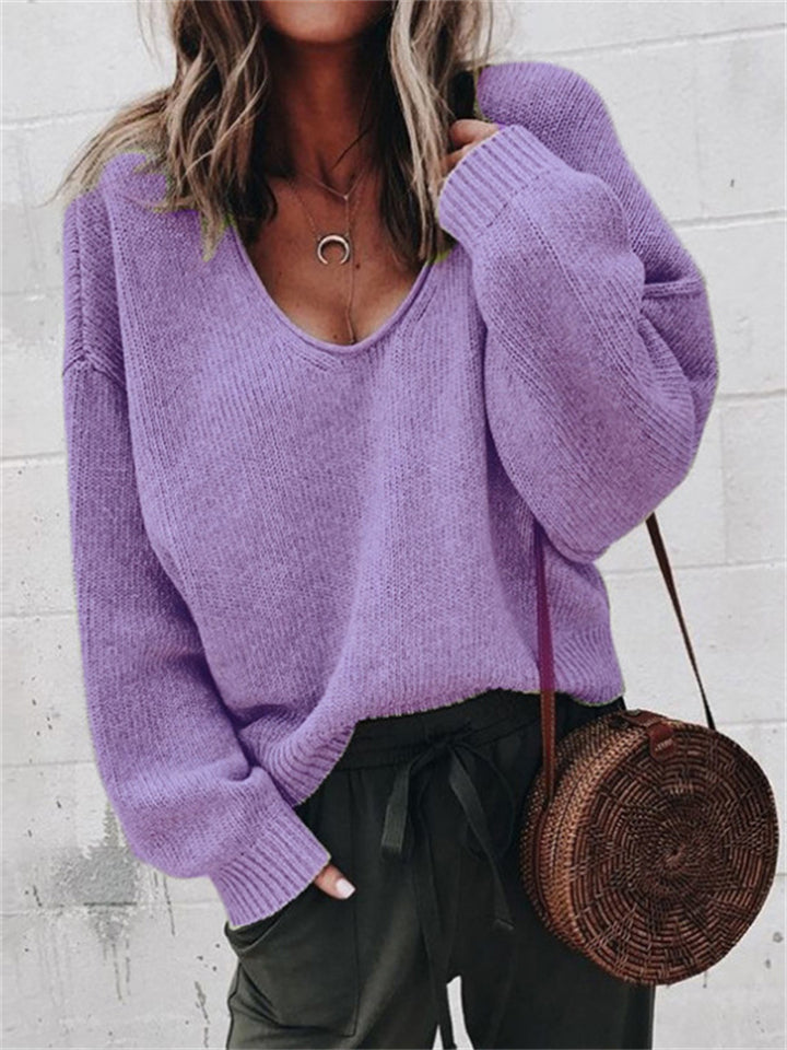Women's Leisure Deep V Neck Spring Sweaters