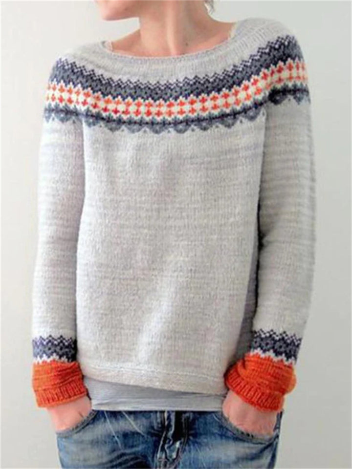 Women's Loose Ethnic Vintage Crew Neck Sweater