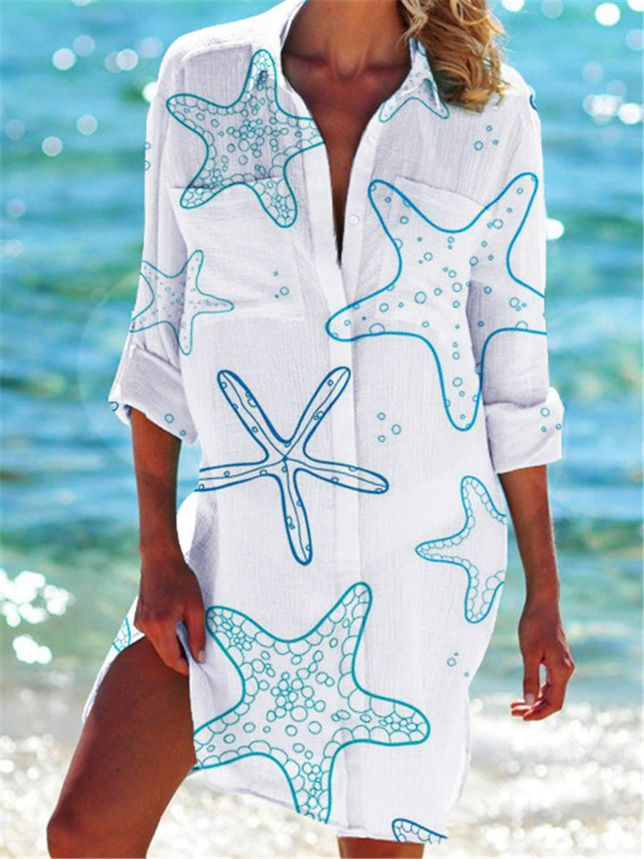 Printed Turn-Down Collar Buttons-Up Beach Shirts