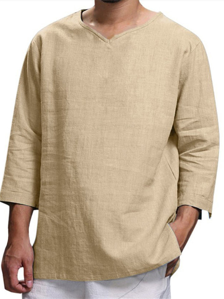 Fashion Causal V-Neck Comfy Linen Shirts For Men