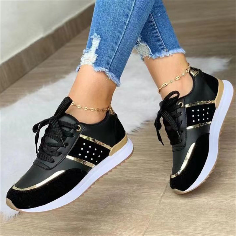 Women's Fashion Classic Thick Sole Patchwork Lace Up PU Sports Shoes