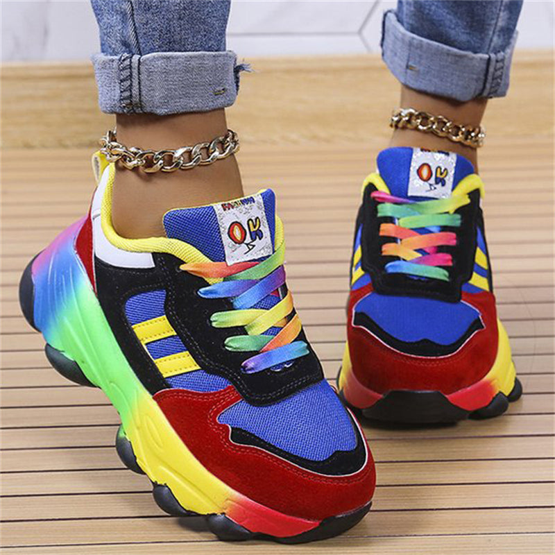 Super Cool Hip Street Rainbow Contrast Color Loafers for Women 