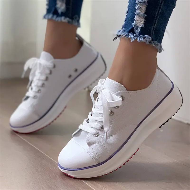 Women's Candy Color Thick Bottom Anti Slip Lace Up Canvas Shoes