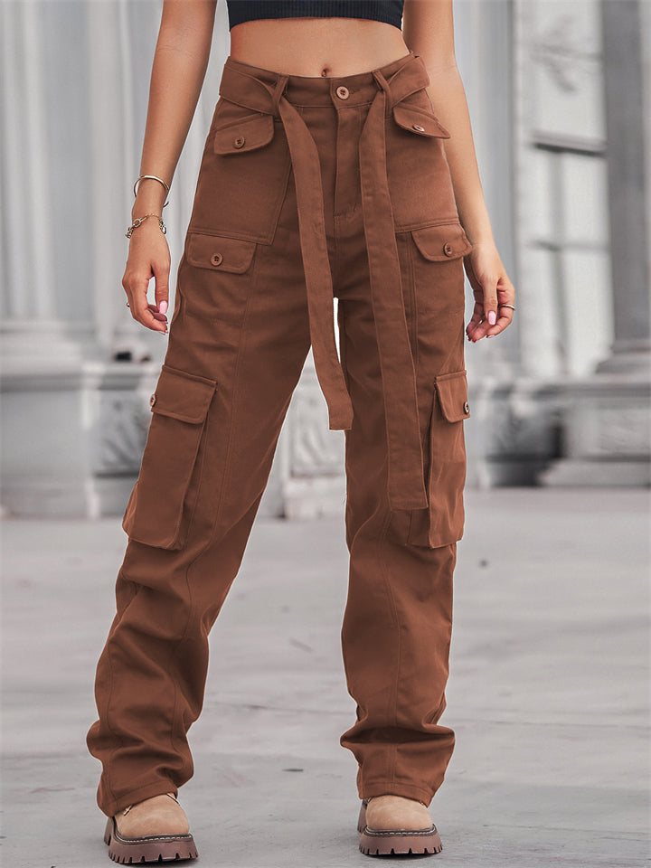 Women's Casual Washed Multi-pocket Cargo Trousers