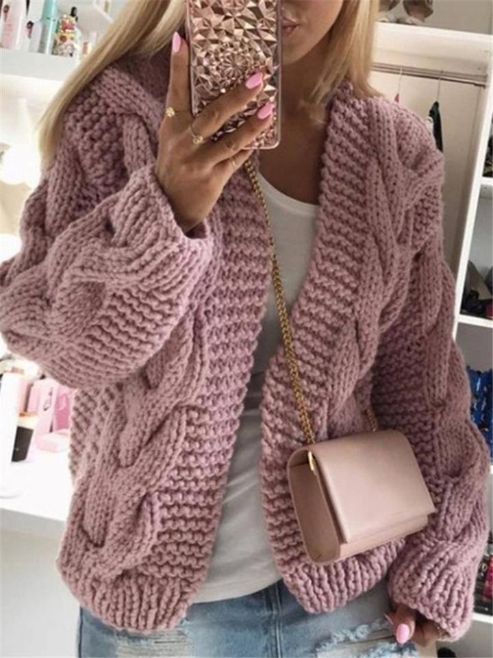 Women's Autumn Winter Solid Colored Long Sleeve Cardigan Sweater