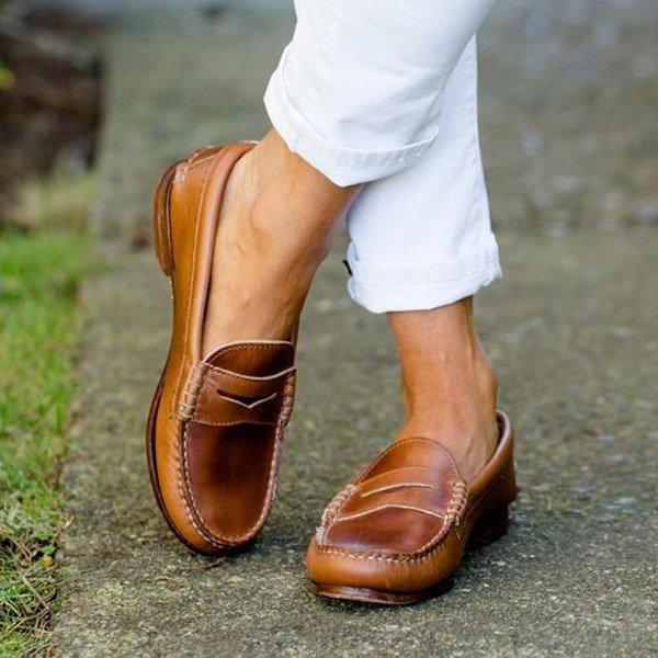 Women's Vintage Slip On Low Heel PU Leather Loafers