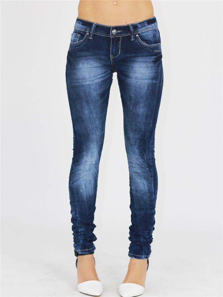 Stylish Low-Rise Pocket Washed Effect Stretchy Skinny Jeans