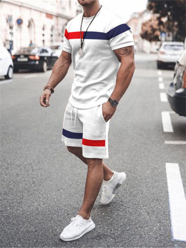 Men's Sporty Contrast Color Short Sleeve T-Shirts Outfits