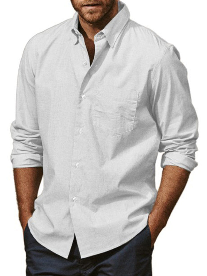 Men's Solid Lapel Collar Long Sleeve Loose Button Down Shirts