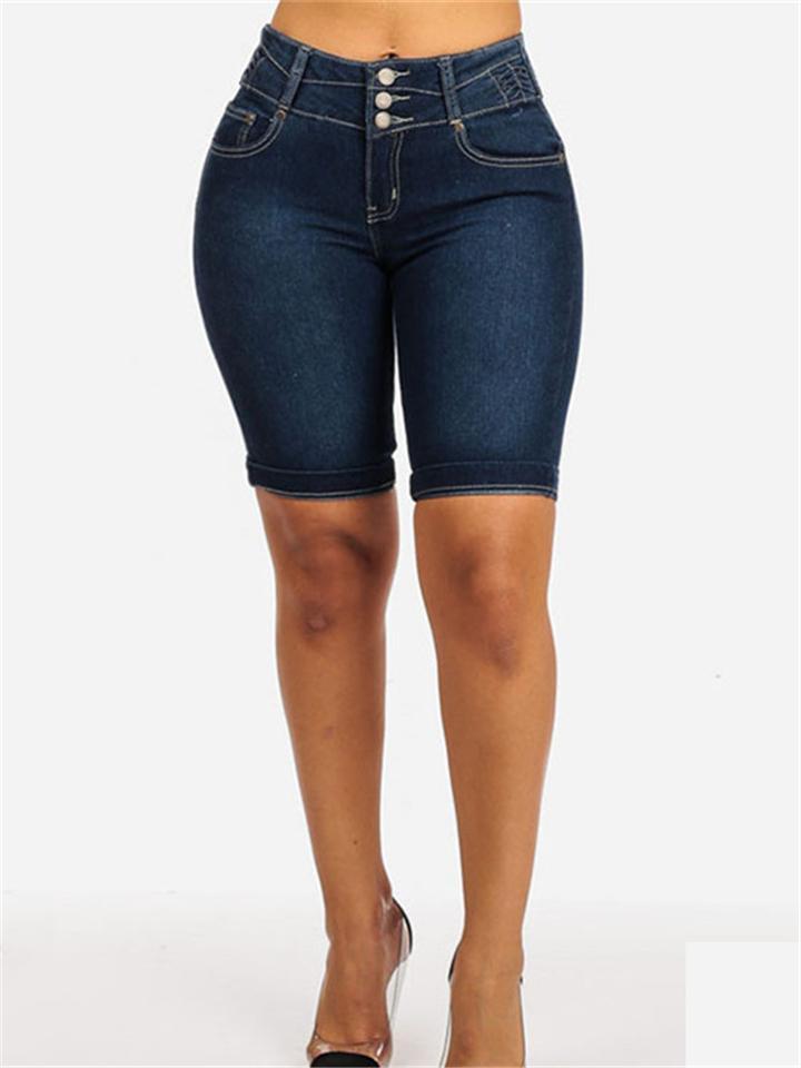 Front Button Tight Denim Shorts With Pockets