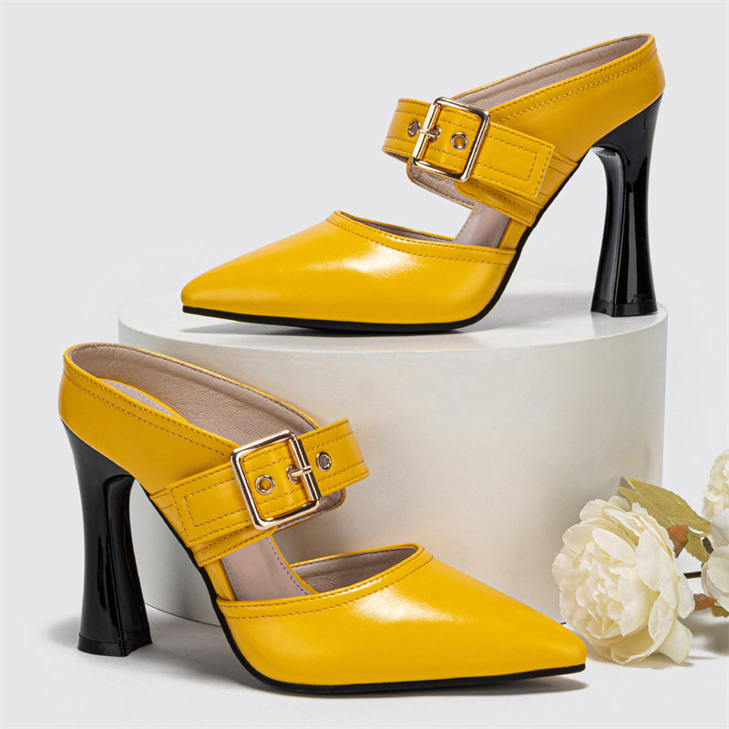 Women's Elegant Buckle Up Yellow Pumps Shoes for Summer