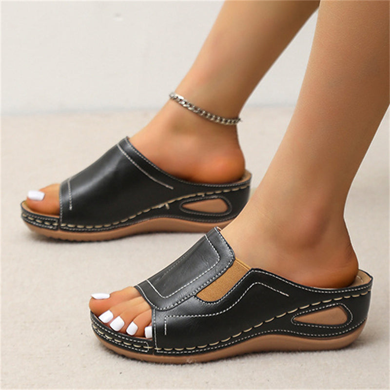 Casual Thick Sole Wedge Heel Open Toe Beach Slippers for Women