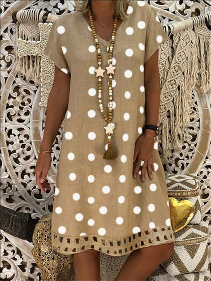 Bohemian Polka Dot Printed V-neck Short Sleeve Dress
