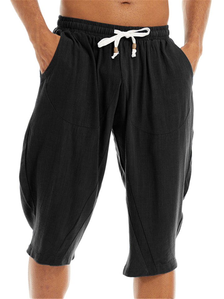 Men's Casual Loose Cotton Linen 3/4 Pants