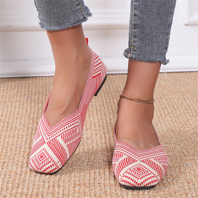 Women’s Casual Square Toe Printed Flat Heel Loafers