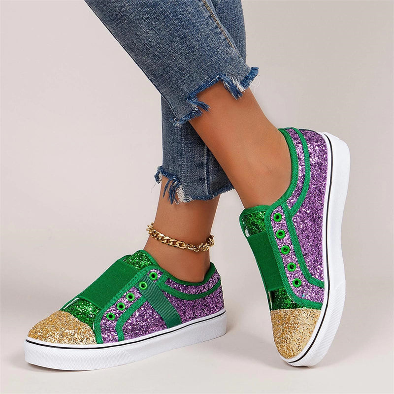 Sequined Patchwork Slip on Flat Sneakers for Women