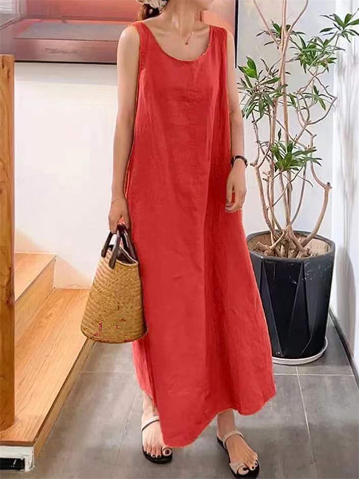 Women's Summer Holiday Sleeveless Linen Dress 