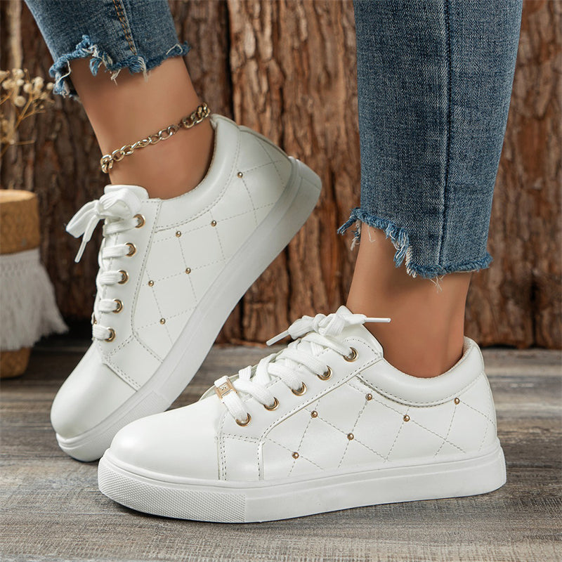 Women's Simple Solid Color Round Toe Lace Up Casual Shoes