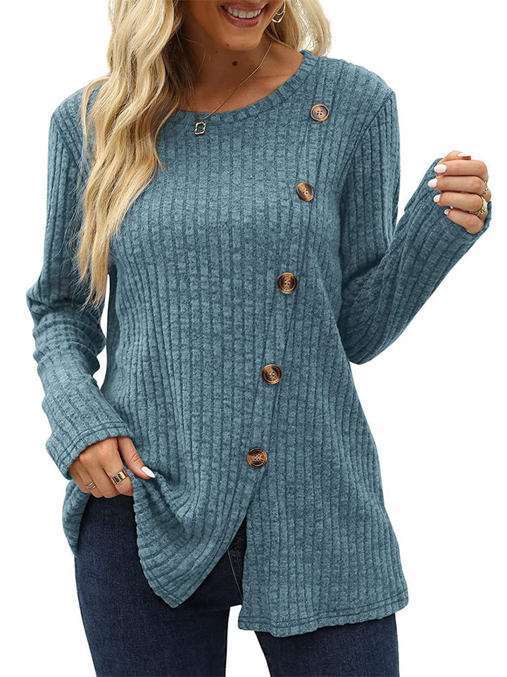 Women's Chic Button Front Split Long Sleeve Knitted Shirts