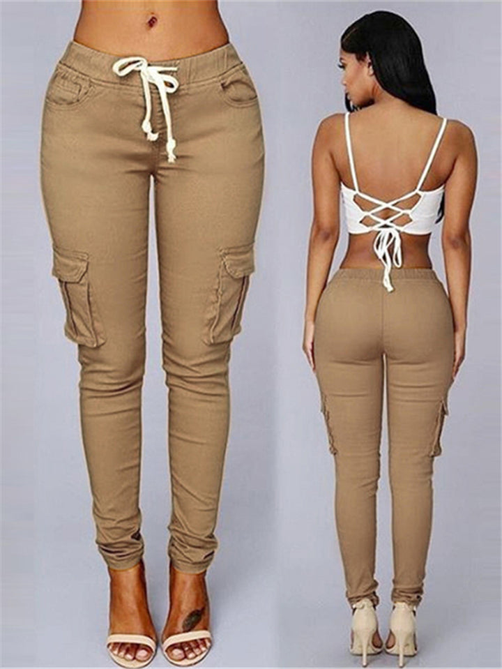 Multiple Pockets Drawstring Lace-up Sexy Pants For Women